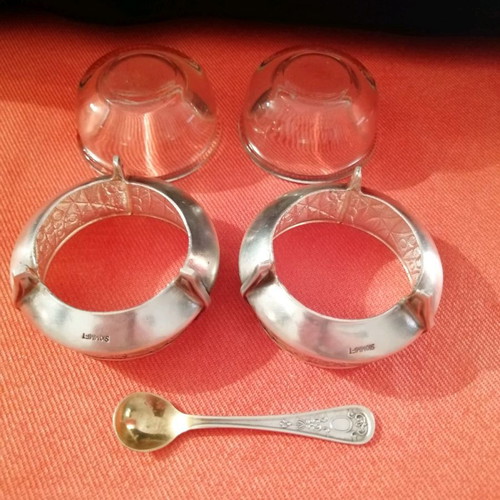 Two silver vintage Russian sugar and salt bowls 1940s-50s gold-plated silver