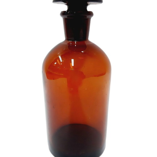 Amber laboratory bottle with stopper like new, 15 cm
