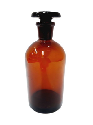 Amber laboratory bottle with stopper like new, 15 cm