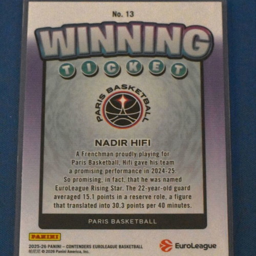 EuroLeague 2025-26 Nadir Hifi Winning Ticket Insert Paris Basketball new
