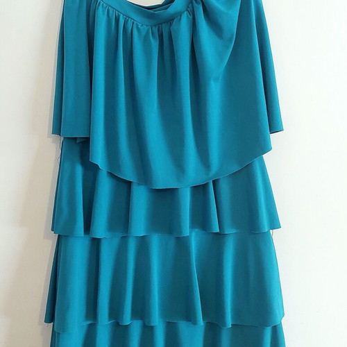 Turquoise one-shoulder layered dress, size Medium