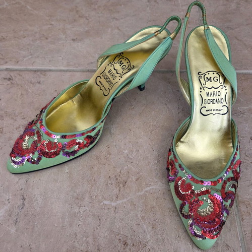 Mario Giordano Italian Vintage Slingback Heels with Sequin Embroidery