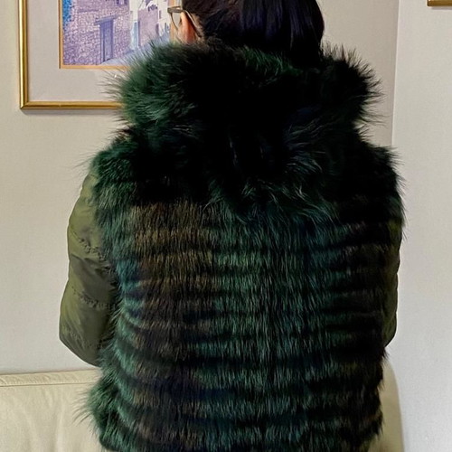 Waterproof jacket with hood and natural fur, new, green