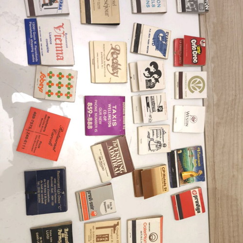 Vintage matchboxes used, collection of 25, 60s–80s