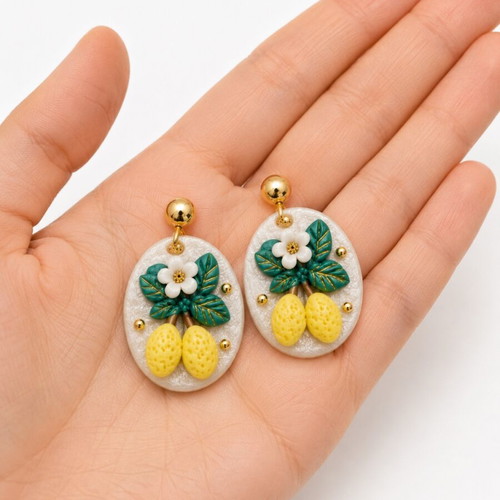 Handmade Lemon Earrings Polymer Clay New