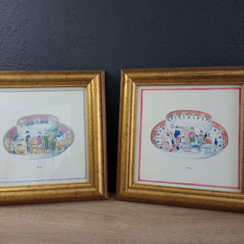 Vintage Asian frames used with gold frame, set of 2