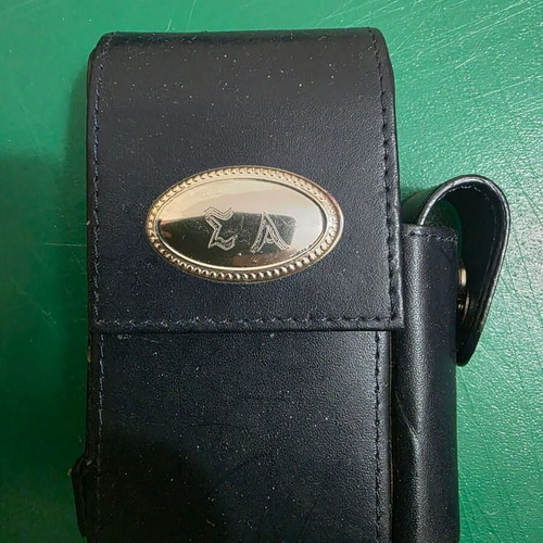 Leather tobacco case with silver frame and compartments