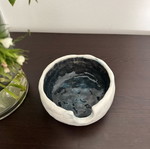 Handmade ceramic noodle bowl in dark blue and cream, new