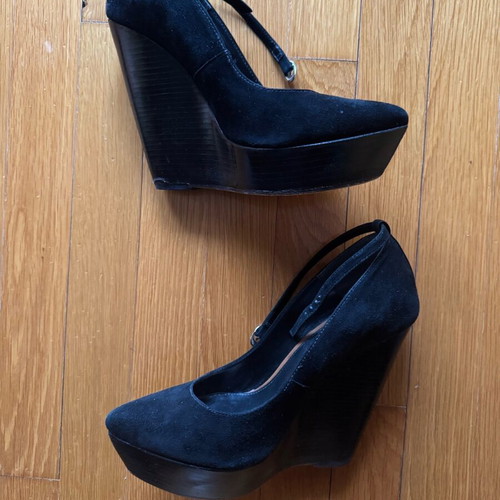 Topshop black suede platform shoes used, size 38 with ankle tie