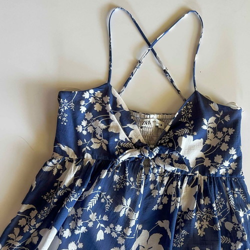 Zara long dress white and blue like new, size M