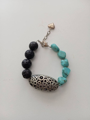 Handmade Boho bracelet like new with natural lava, turquoise and metal element