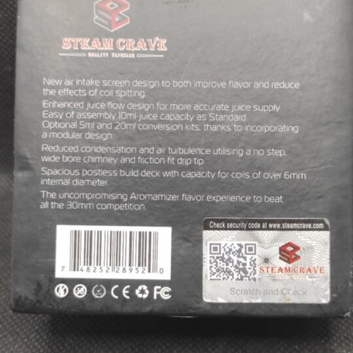 Steam Crave Aromamizer Plus RDTA 30mm 10ml stainless steel like new