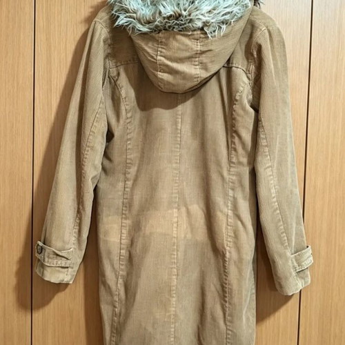 Vero Moda corduroy duffle coat with faux fur hood, tan