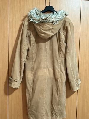 Vero Moda corduroy duffle coat with faux fur hood, tan