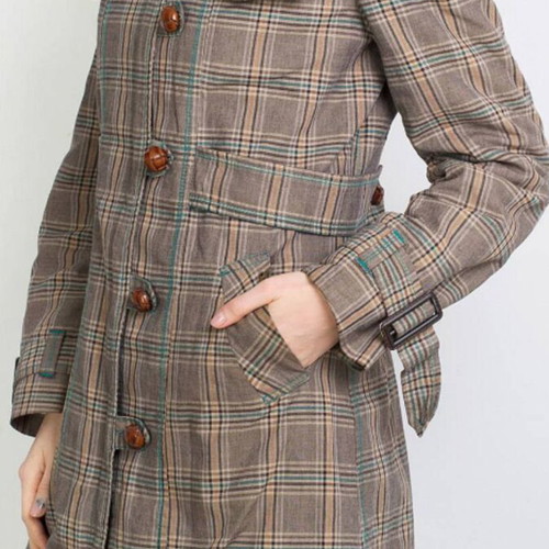 Fornarina plaid coat like new, brown with green details, size L