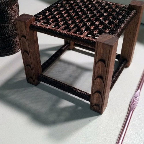 Wooden carved miniature stool new from walnut
