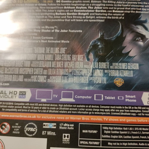 Batman The Killing Joke Blu-Ray like new, animated