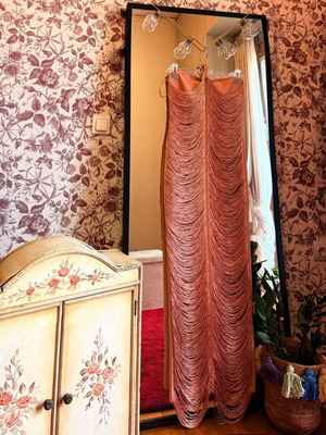 Maxi dress with fringes rose gold/champagne like new, size S-M