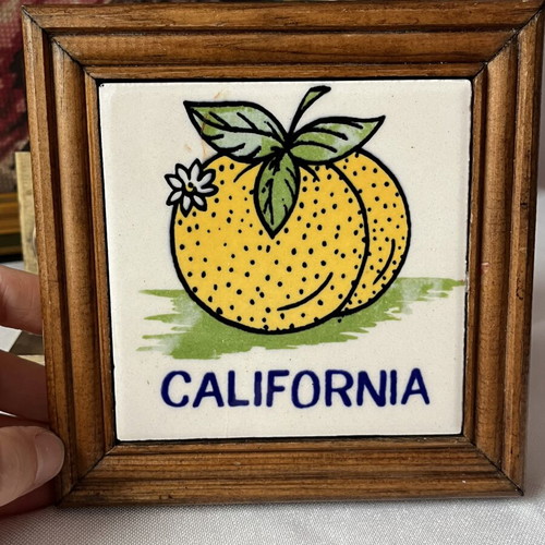 Vintage ceramic tile California with wooden frame like new