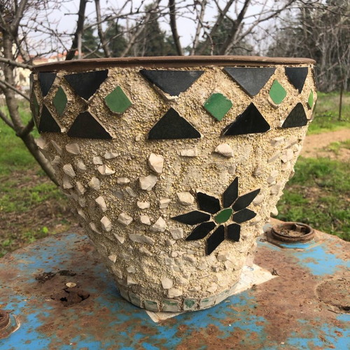 Handmade mosaic flowerpot used from Attica 1960-70