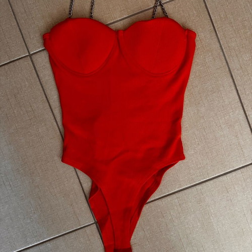 Coral top bodysuit like new with pearl straps one size