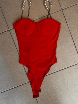 Coral top bodysuit like new with pearl straps one size