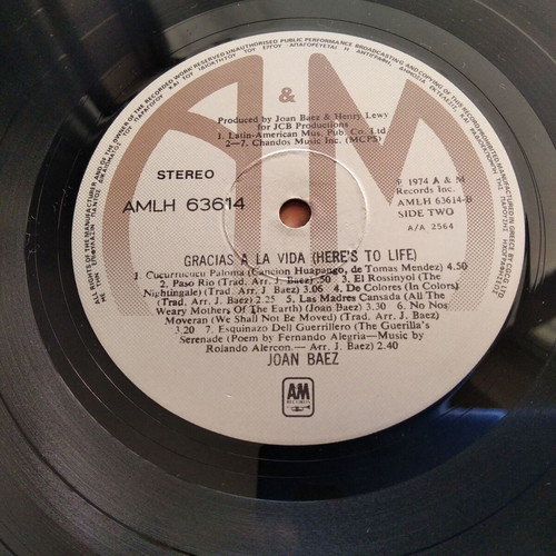 Joan Baez Gracias A La Vida vinyl record used, folk