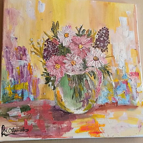 Artwork on canvas with acrylic colors and paste, new