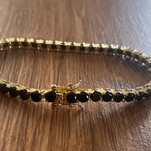 Vintage Riviera Tennis Bracelet in Sterling Silver 925 with Gold Vermeil