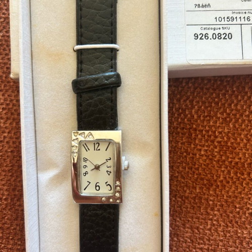 Women's wristwatch new with black leather strap
