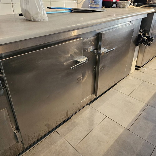 Inox professional fridge with two doors and marble top like new