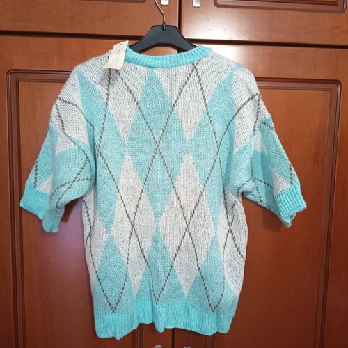 Knitted pullover turquoise and white, new