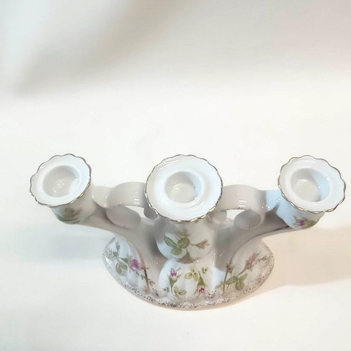 Porcelain candlestick Chodziez Poland three-position from the 1970s in excellent condition