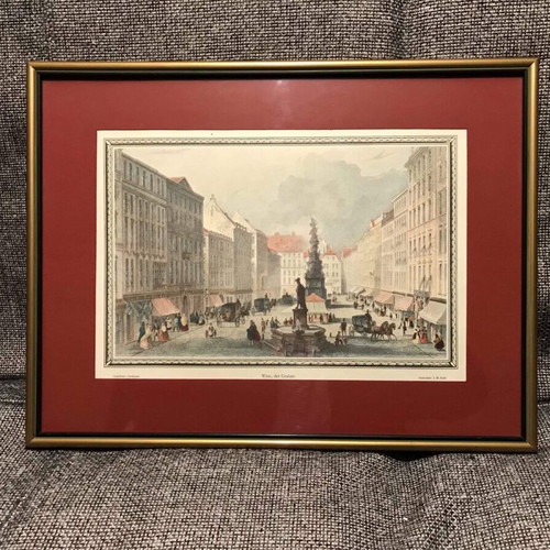 Historical engraving of the street Der Graben in Vienna, Austria.