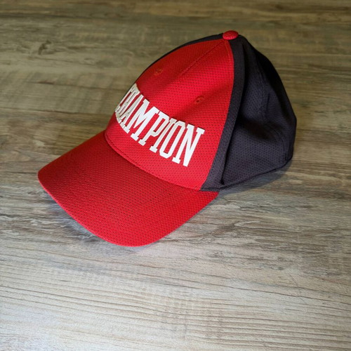 Champion mesh baseball cap used, red and navy blue adjustable hat