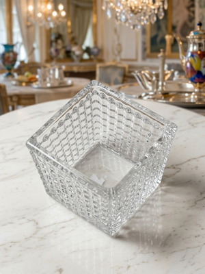 Vintage Τετράγωνο Κρυστάλλινο Βάζο Μπολ 1980s heavy cut glass σαν καινούργιο