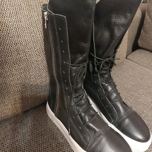 Leather Black Gladiator Boots Handmade Like New with White Sole