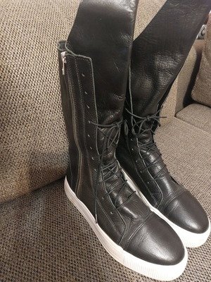 Leather Black Gladiator Boots Handmade Like New with White Sole