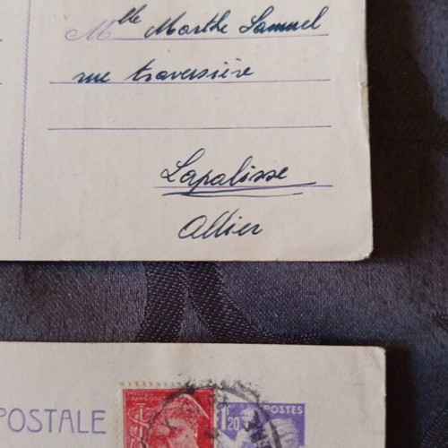 French postcards used, set of two from 1945 with stamps