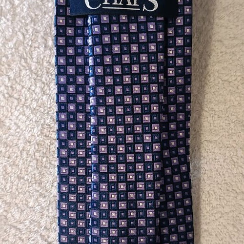 Chaps men's tie blue with purple check, 100% polyester, new