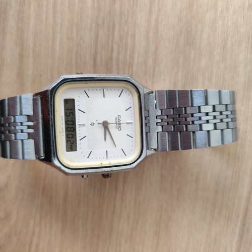 Casio AQ-322 vintage analog-digital watch used, gray and silver