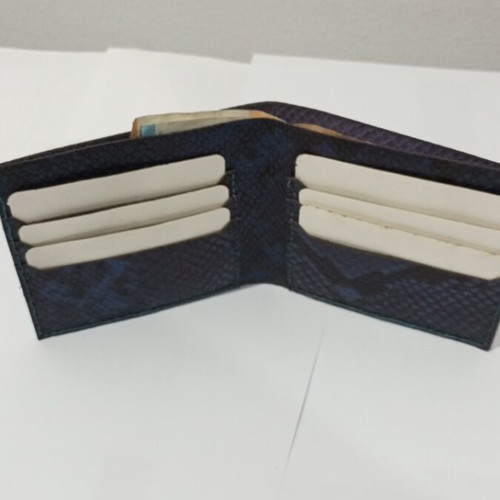 Handmade embossed wallet from genuine cow leather, new, black and blue