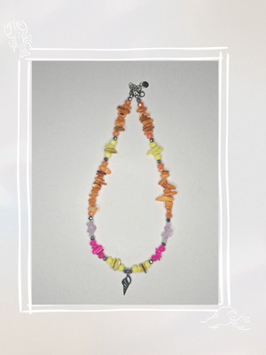 Parasol handmade necklace with colorful chips and stones, new