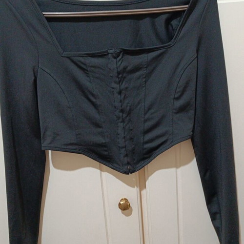 Shein black corset crop top with long sleeves, new, size S