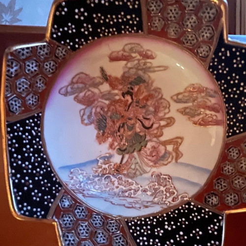 Satsuma vase and hand-painted porcelain plate new