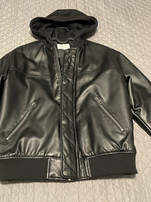 ZARA Boys leather bomber jacket with hood, size 11-12 / 152 cm