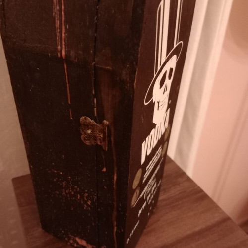Wooden Black Death Vodka Coffin collectible, like new