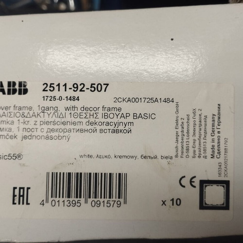 ABB frame and ring one position ivory basic, pack of 8, white