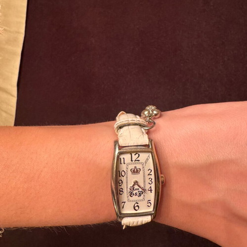 Juicy Couture leather watch used, white strap, stainless steel