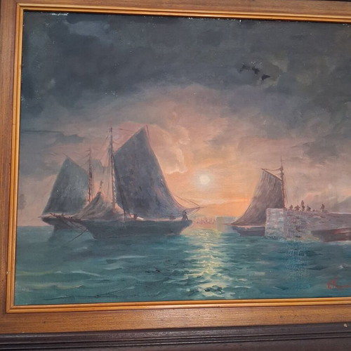 Giorgos Karagiorgis Signed Oil Painting Seascape on Canvas used